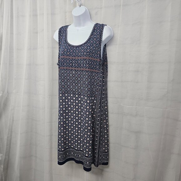 Max Studio Blue Pink Floral Geometric Sleeveless Dress Boho Shift L - Picture 4 of 10